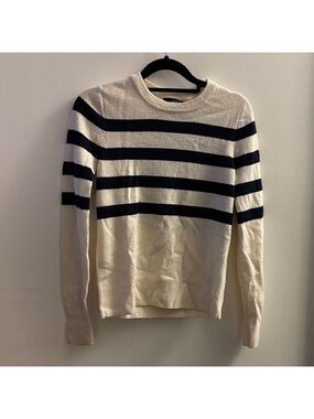 J. Crew Women's Navy and Cream Striped Sweater